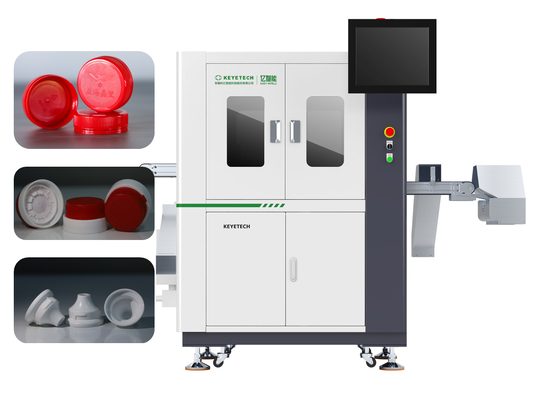 High-speed cap inspection machine-Detect burrs, stains, thread & printing defects with 0.1mm precision for injection molding lines
